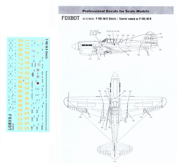 Foxbot Decals FBOT48011 1:48 Curtiss P-40E/P-40M/P-40K Stencils