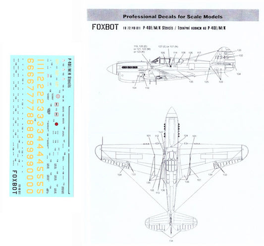 Foxbot Decals FBOT48011 1:48 Curtiss P-40E/P-40M/P-40K Stencils