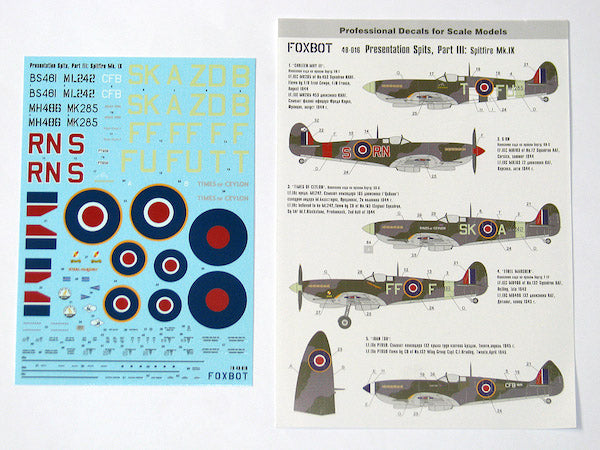 Foxbot Decals FBOT48016 1:48 Presentation Spits, Part III: Spitfire Mk. IX