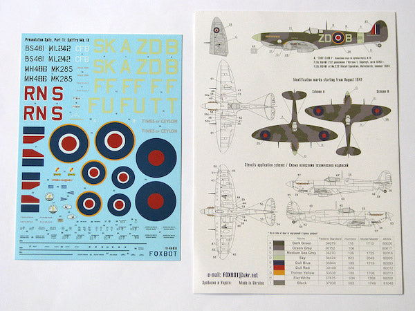 Foxbot Decals FBOT48016 1:48 Presentation Spits, Part III: Spitfire Mk. IX