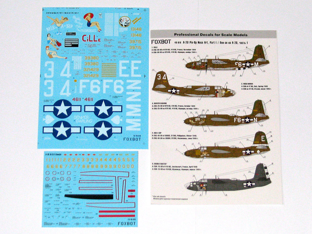 Foxbot Decals FBOT48019 1:48 Douglas A-20 Pin-Up Nose Art and stencils, Part I