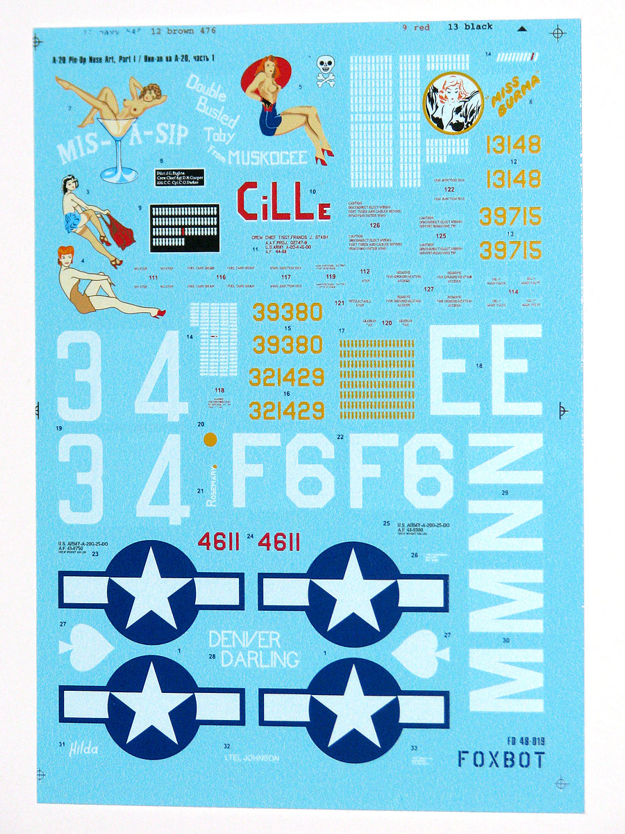 Foxbot Decals FBOT48019 1:48 Douglas A-20 Pin-Up Nose Art and stencils, Part I