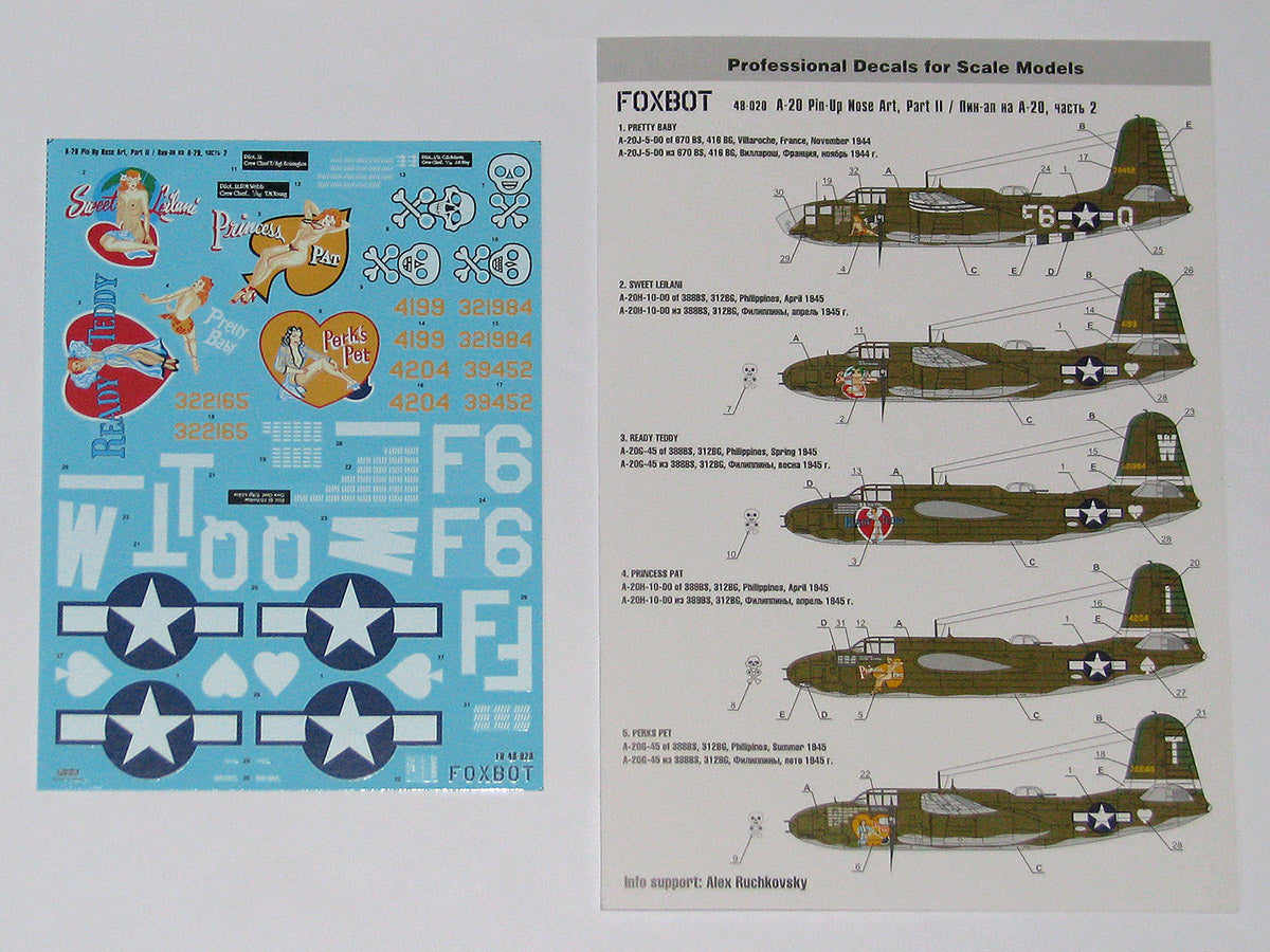 Foxbot Decals FBOT48020A 1:48 Douglas A-20 Boston "Pin-Up Nose Art" Part 2