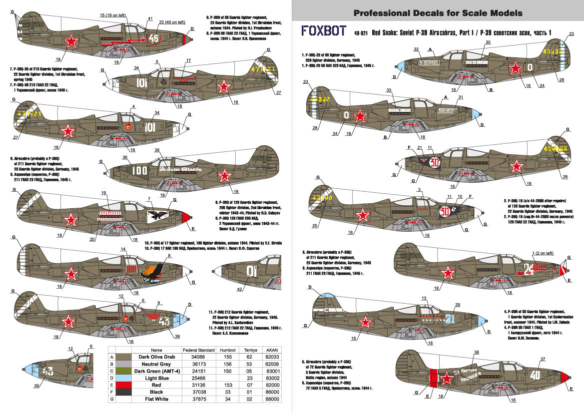 Foxbot FBOT48021 Soviet P-39N/Q Red Snake Pt 1 & Stencils 1:48