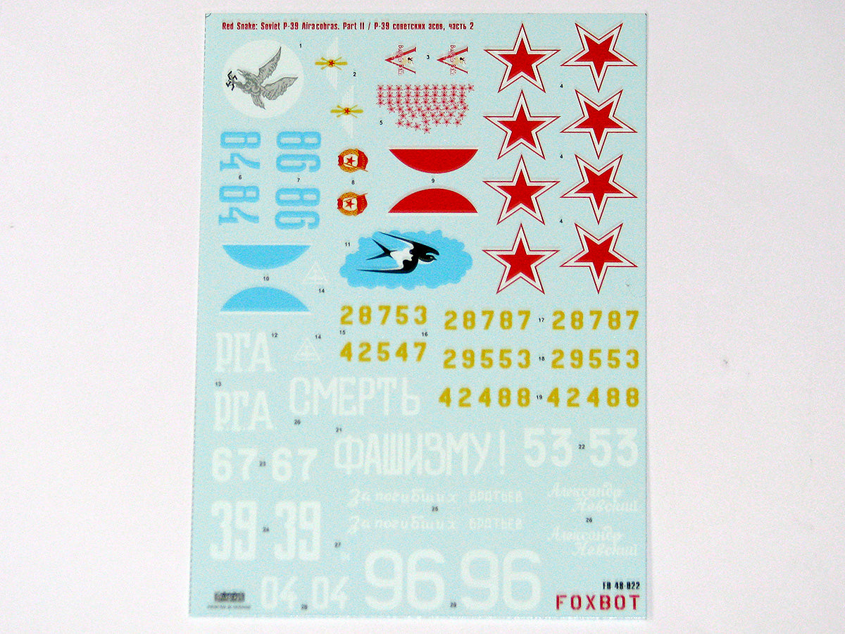 Foxbot FBOT48022 Soviet P-39 Red Snake Pt 2 & Stencils 1:48