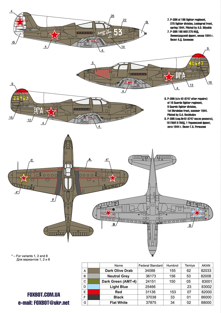 Foxbot FBOT48022 Soviet P-39 Red Snake Pt 2 & Stencils 1:48