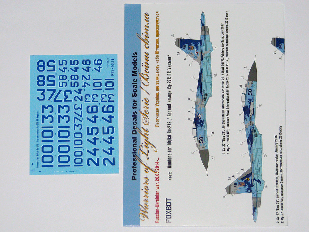 Foxbot Decals FBOT48025 1:48 Sukhoi Su-27S digital numbers for Academy/Trumpeter