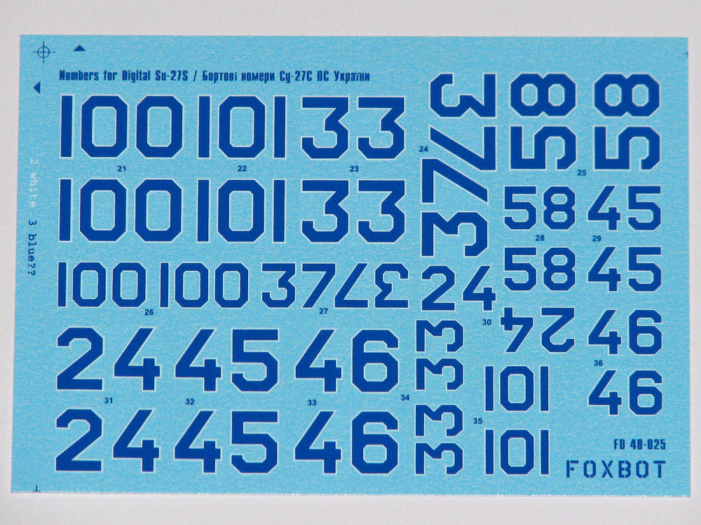 Foxbot Decals FBOT48025 1:48 Sukhoi Su-27S digital numbers for Academy/Trumpeter