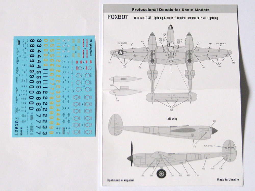 Foxbot FBOT48030 P-38 Lightning Stencils (All Major Kits) 1:48