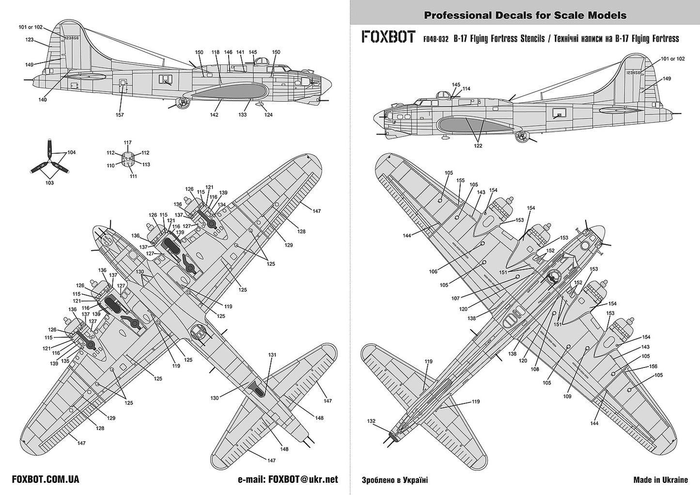 Foxbot Decals FBOT48032 1:48 Stencils for Boeing B-17 Flying Fortress