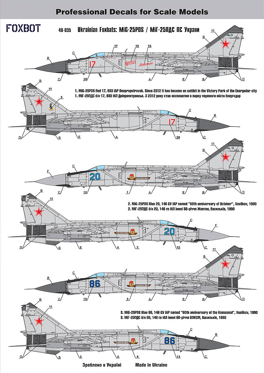Foxbot Decals FBOT48035 1:48 Ukrainian Foxbats: Mikoyan MiG-25PDS