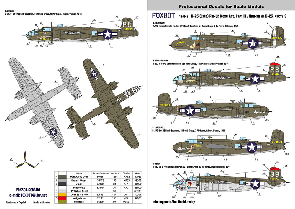 Foxbot Decals FBOT48043 1:48 North-American B-25G/H/J Mitchell