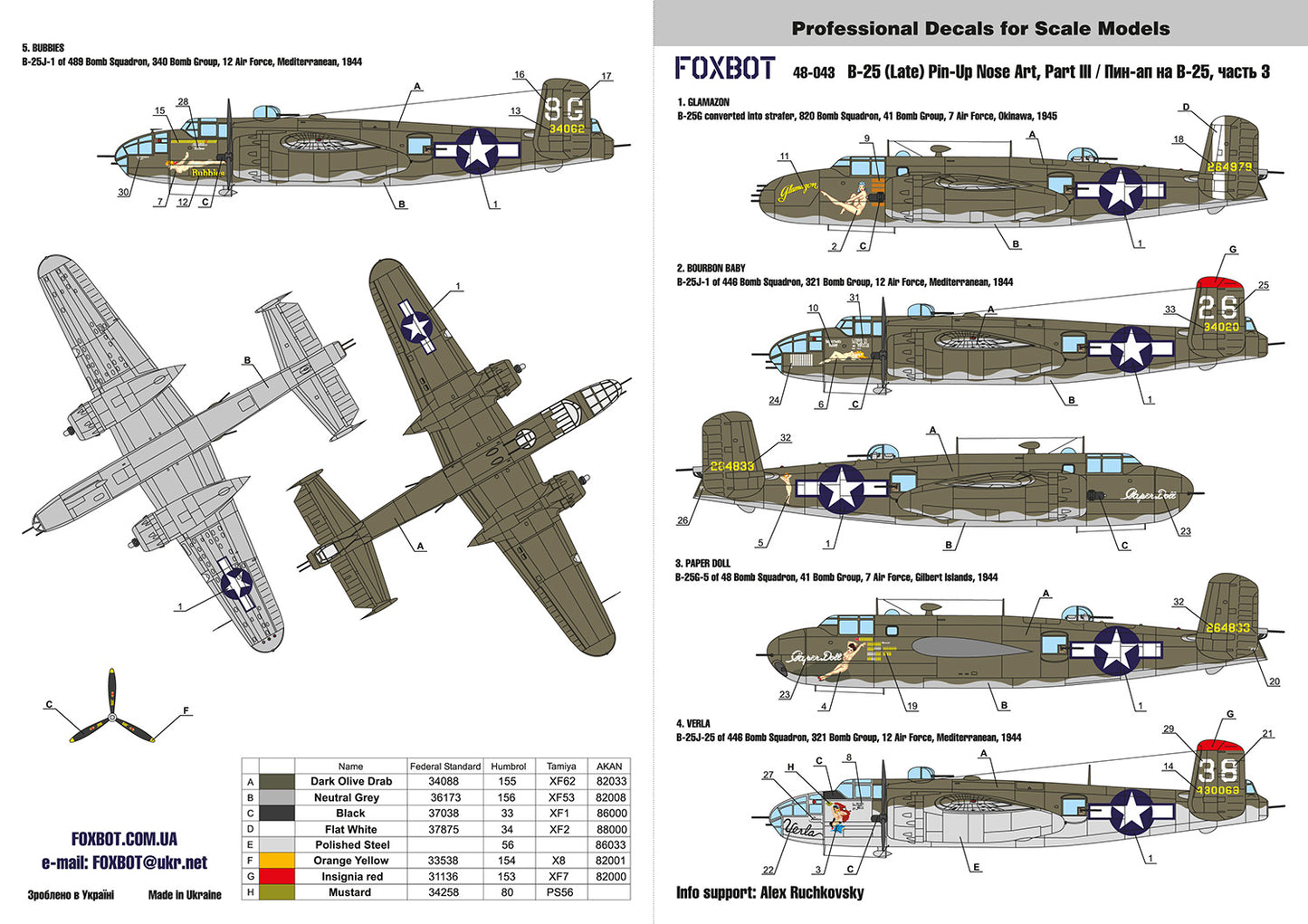 Foxbot Decals FBOT48043 1:48 North-American B-25G/H/J Mitchell