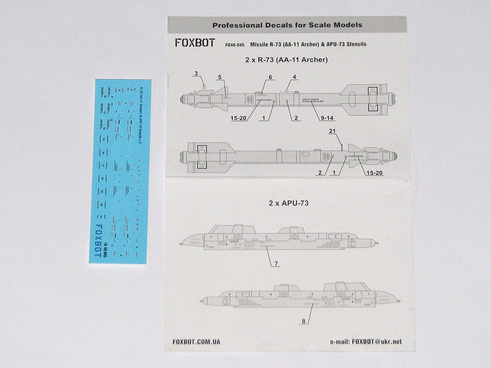 Foxbot Decals FBOT48045 1:48 Stencils for Soviet Missile R-73