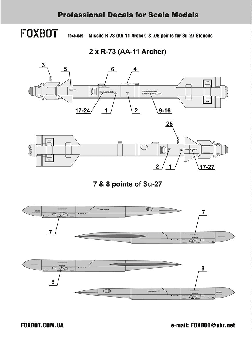 Foxbot Decals FBOT48049 1:48 Stencils for Missile R-73