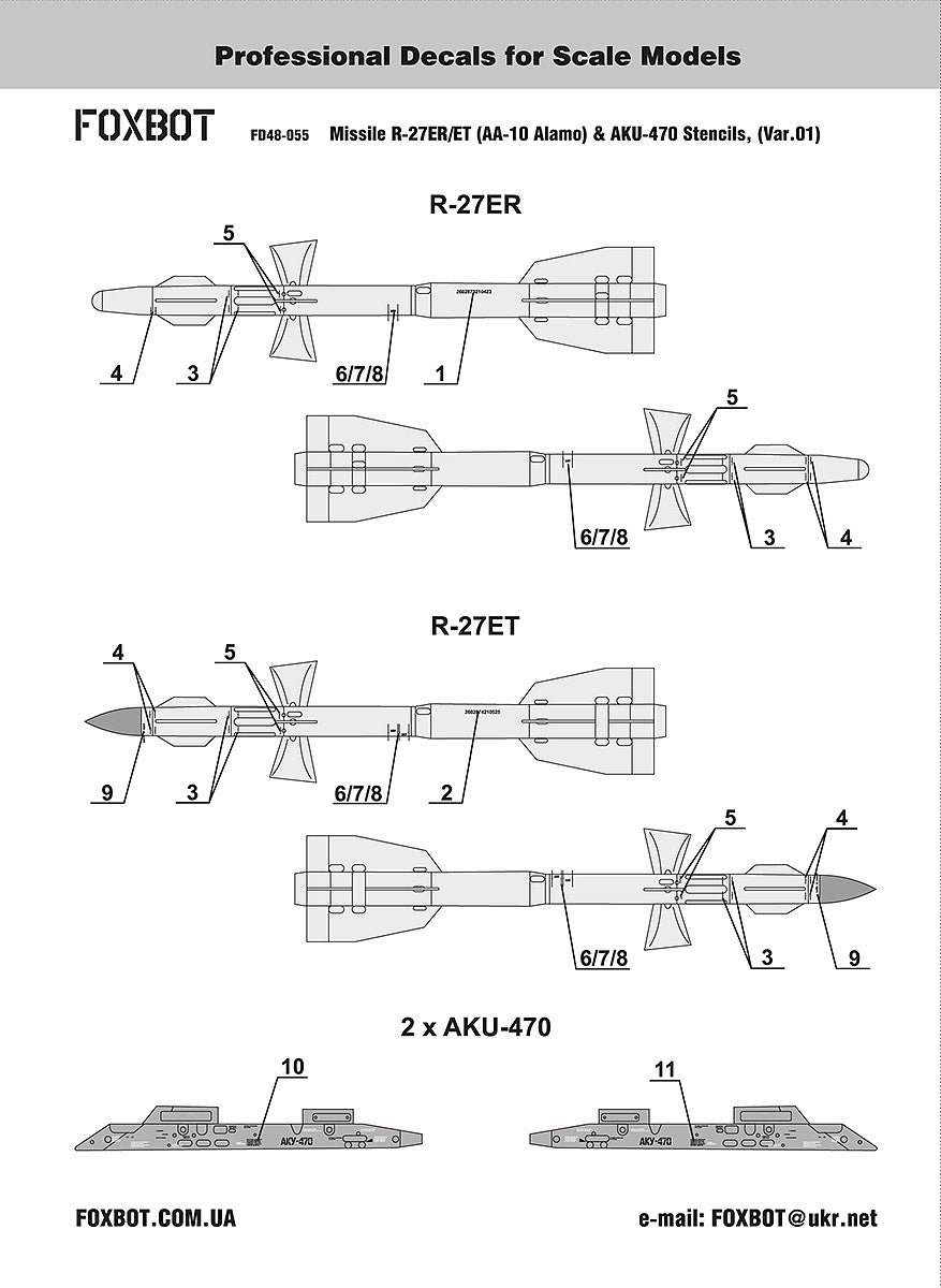 Foxbot Decals FBOT48055 1:48 Soviet Missile R-27ER/ET