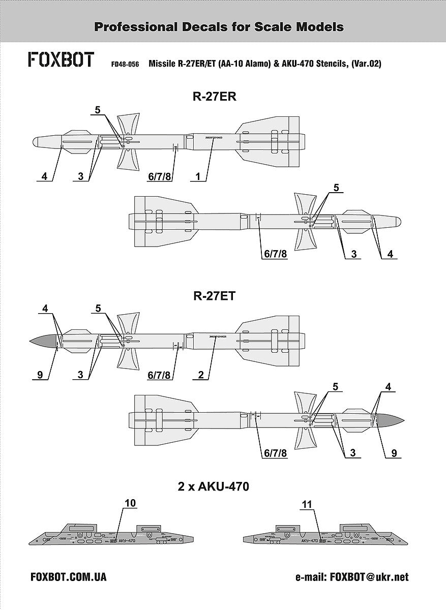 Foxbot Decals FBOT48056 1:48 Soviet Missile stencils R-27ER/ET
