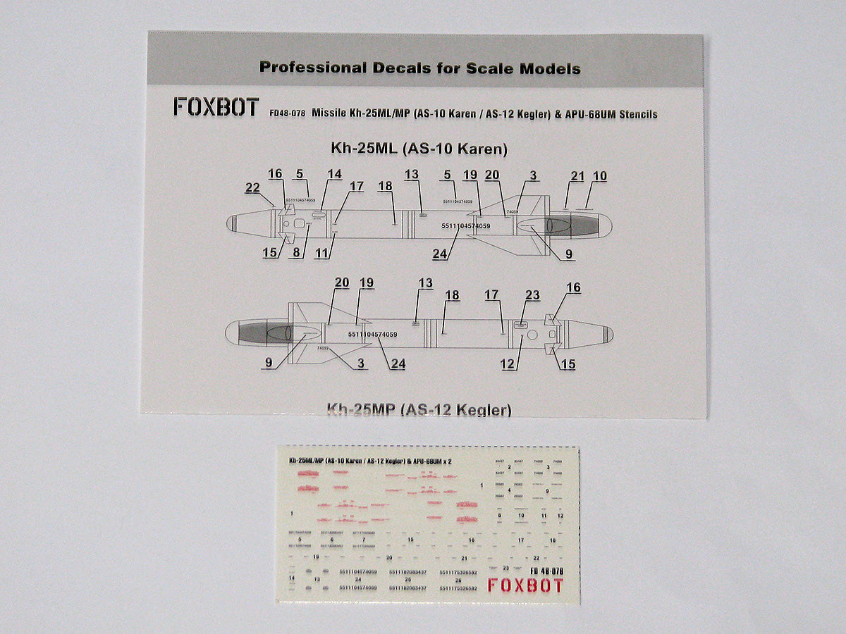 Foxbot Decals FBOT48078 1:48 Stencils for Missile Kh-25ML/MP