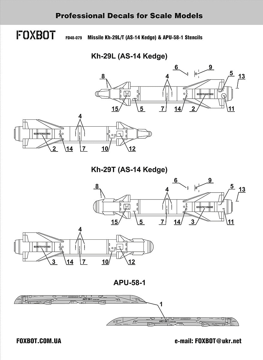 Foxbot Decals FBOT48079 1:48 Missile Kh-29L/T