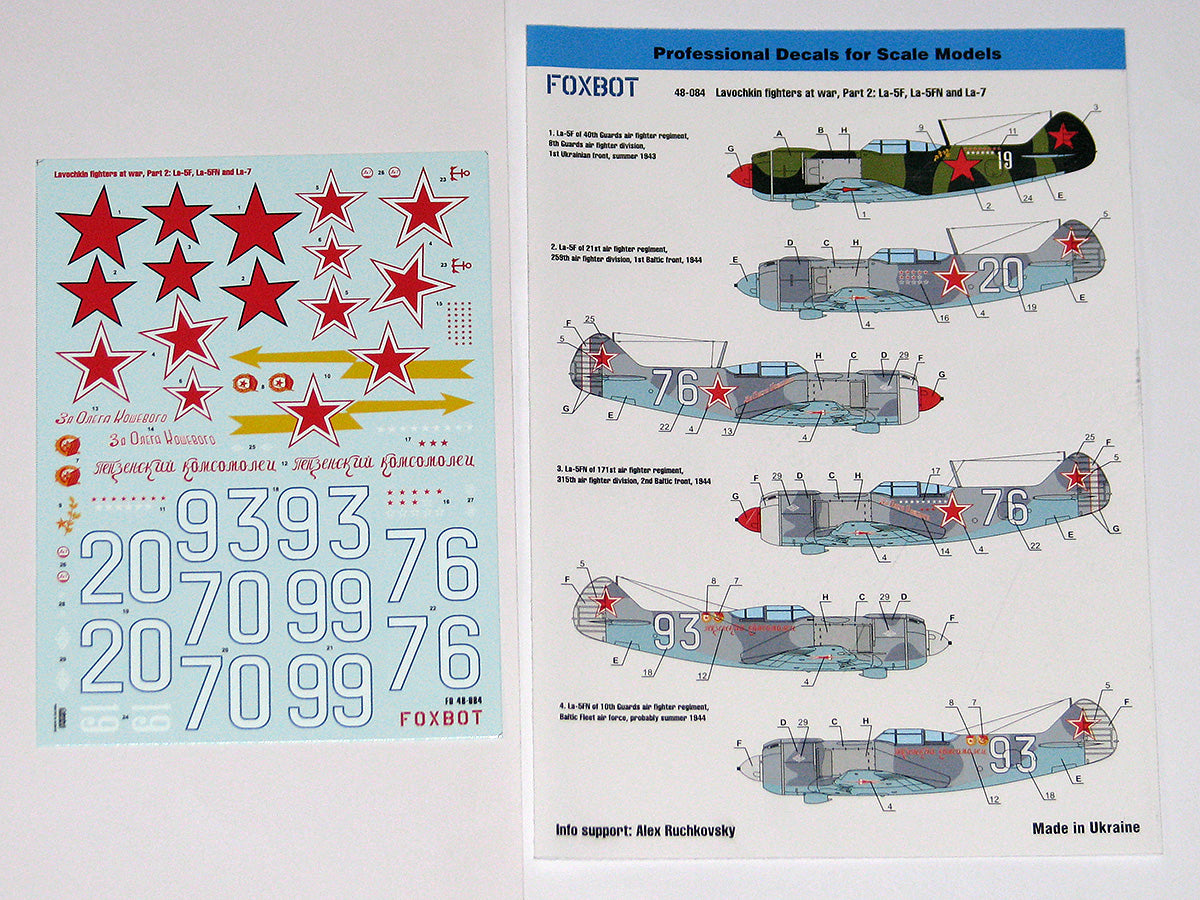 Foxbot FBOT48084 Lavochkin La-5F/La-5FN/La-7 Decals Pt 2 1:48