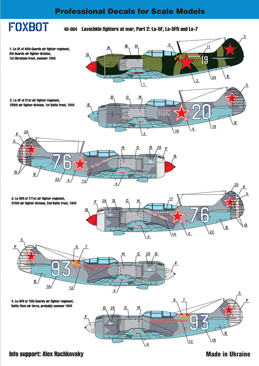Foxbot FBOT48084 Lavochkin La-5F/La-5FN/La-7 Decals Pt 2 1:48