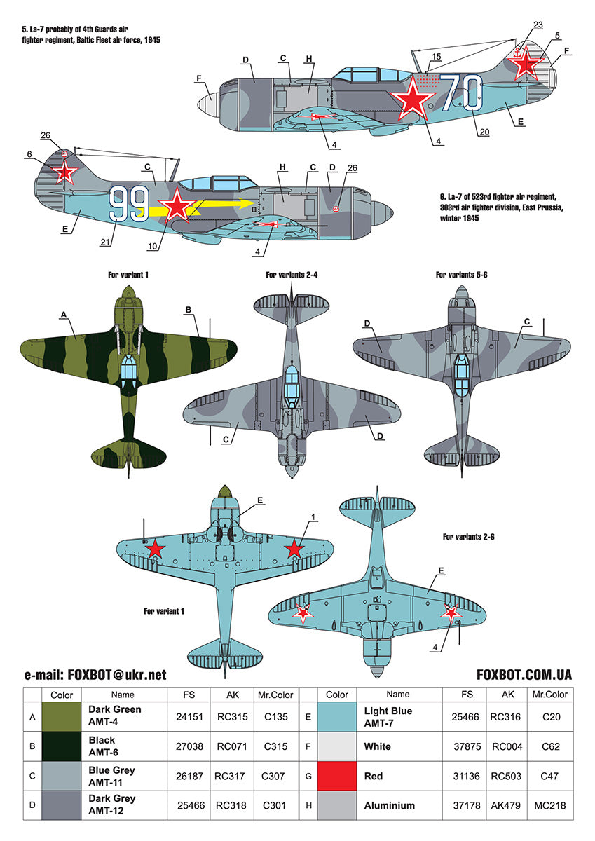 Foxbot FBOT48084 Lavochkin La-5F/La-5FN/La-7 Decals Pt 2 1:48