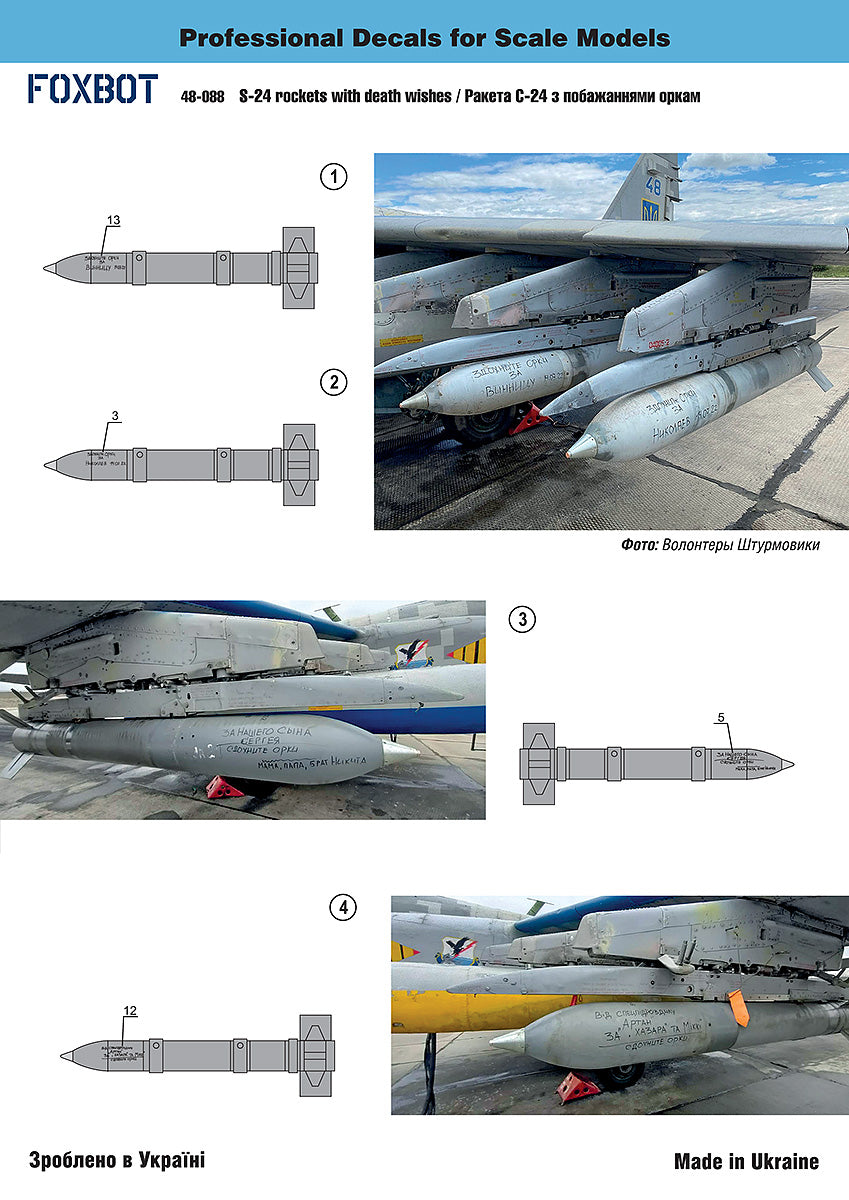 Foxbot FBOT48088 S-24 Rocket Death Wish Stencils Ukraine 1:48