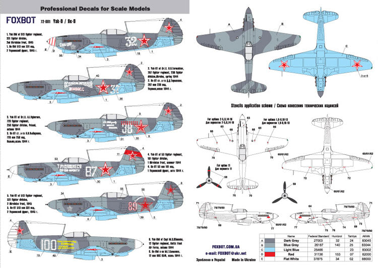 Foxbot FBOT72001 Yakovlev Yak-9 Decals (Airfix/ICM/Express) 1:72