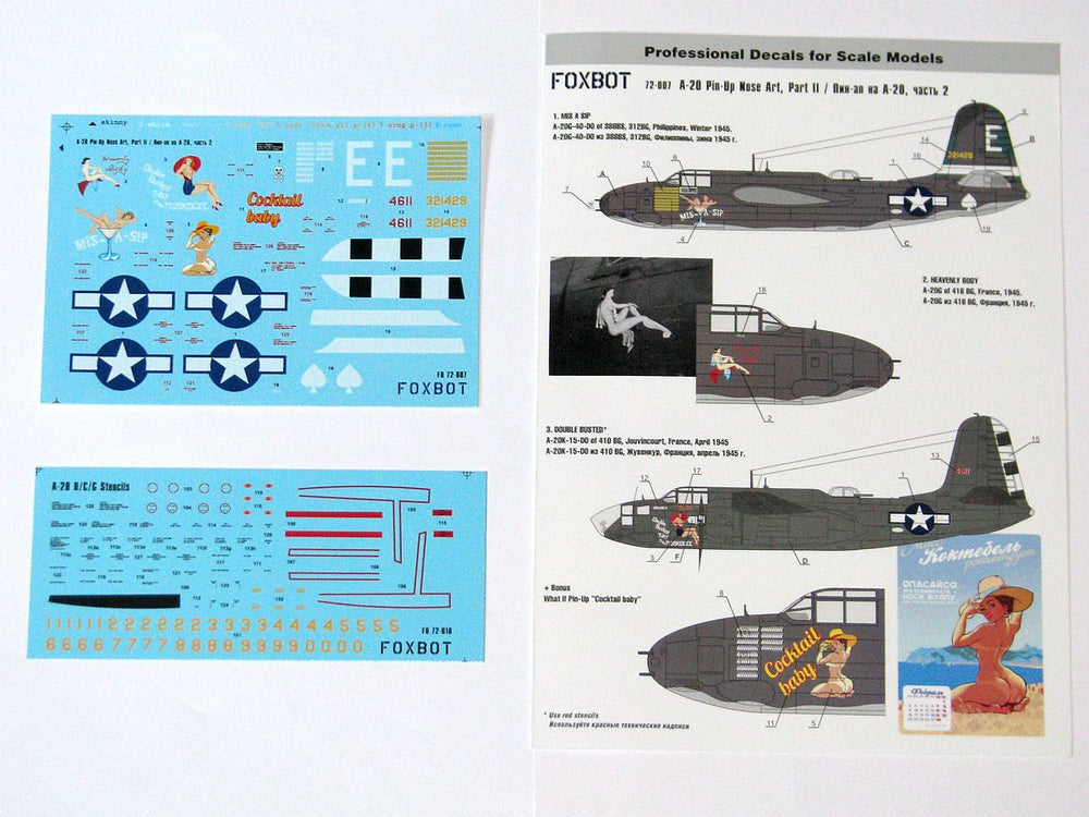 Foxbot Decals FBOT72007 1:72 Pin-Up Nose Art Douglas A-20 Boston