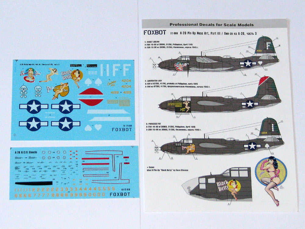 Foxbot Decals FBOT72008 1:72 Douglas A-20 Boston Pin-Up Nose Art, Part III