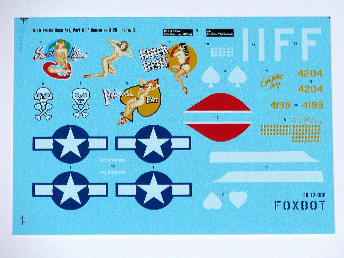 Foxbot Decals FBOT72008 1:72 Douglas A-20 Boston Pin-Up Nose Art, Part III