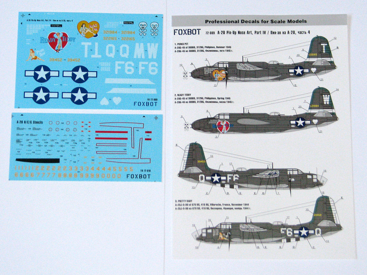 Foxbot Decals FBOT72009 1:72 Douglas A-20 Pin-Up Nose Art, Part IV