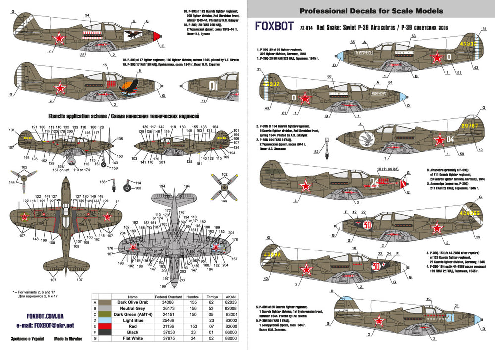 Foxbot FBOT72014 Soviet P-39N/Q Red Snake & Stencils 1:72