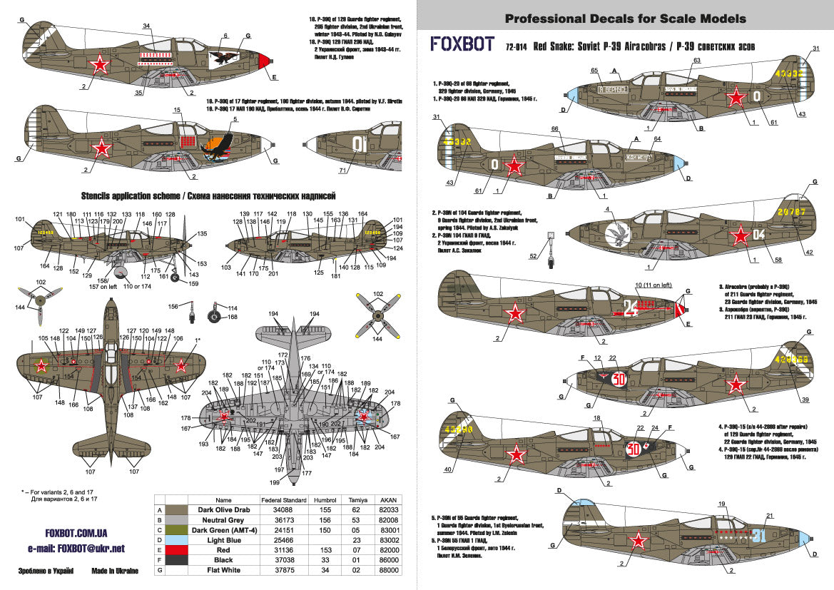 Foxbot FBOT72014 Soviet P-39N/Q Red Snake & Stencils 1:72