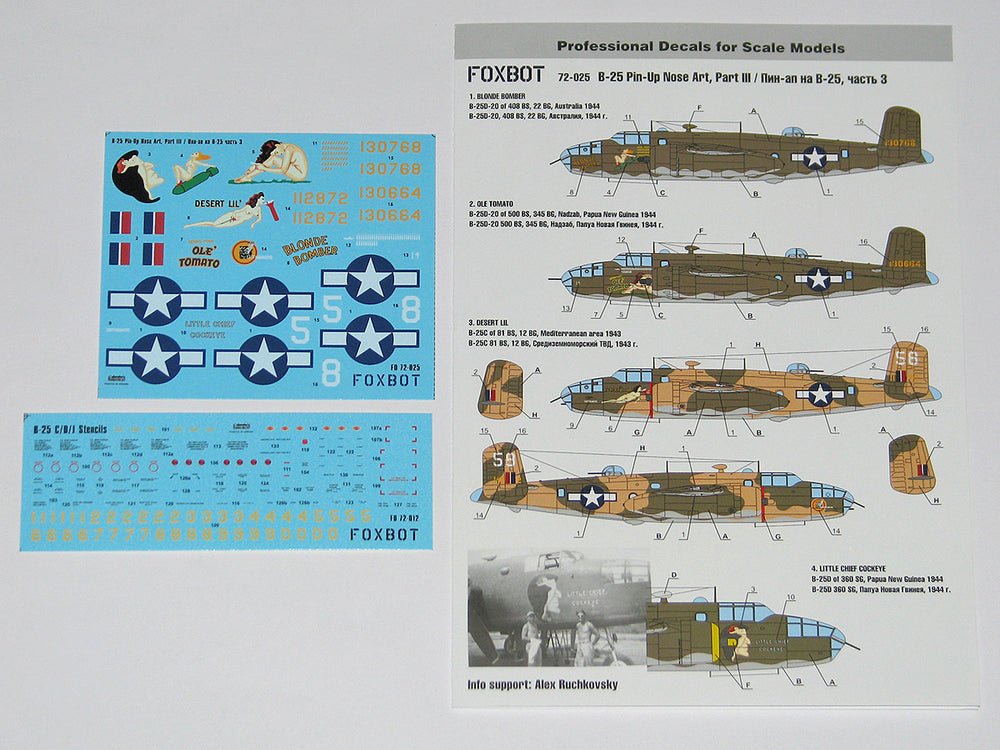 Foxbot FBOT72025 B-25C/D Mitchell Pin-Up & Stencils Pt 3 1:72