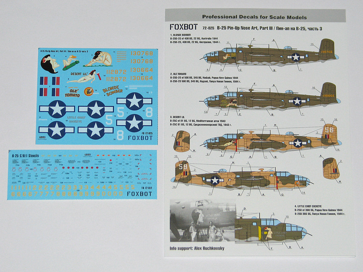 Foxbot FBOT72025 B-25C/D Mitchell Pin-Up & Stencils Pt 3 1:72