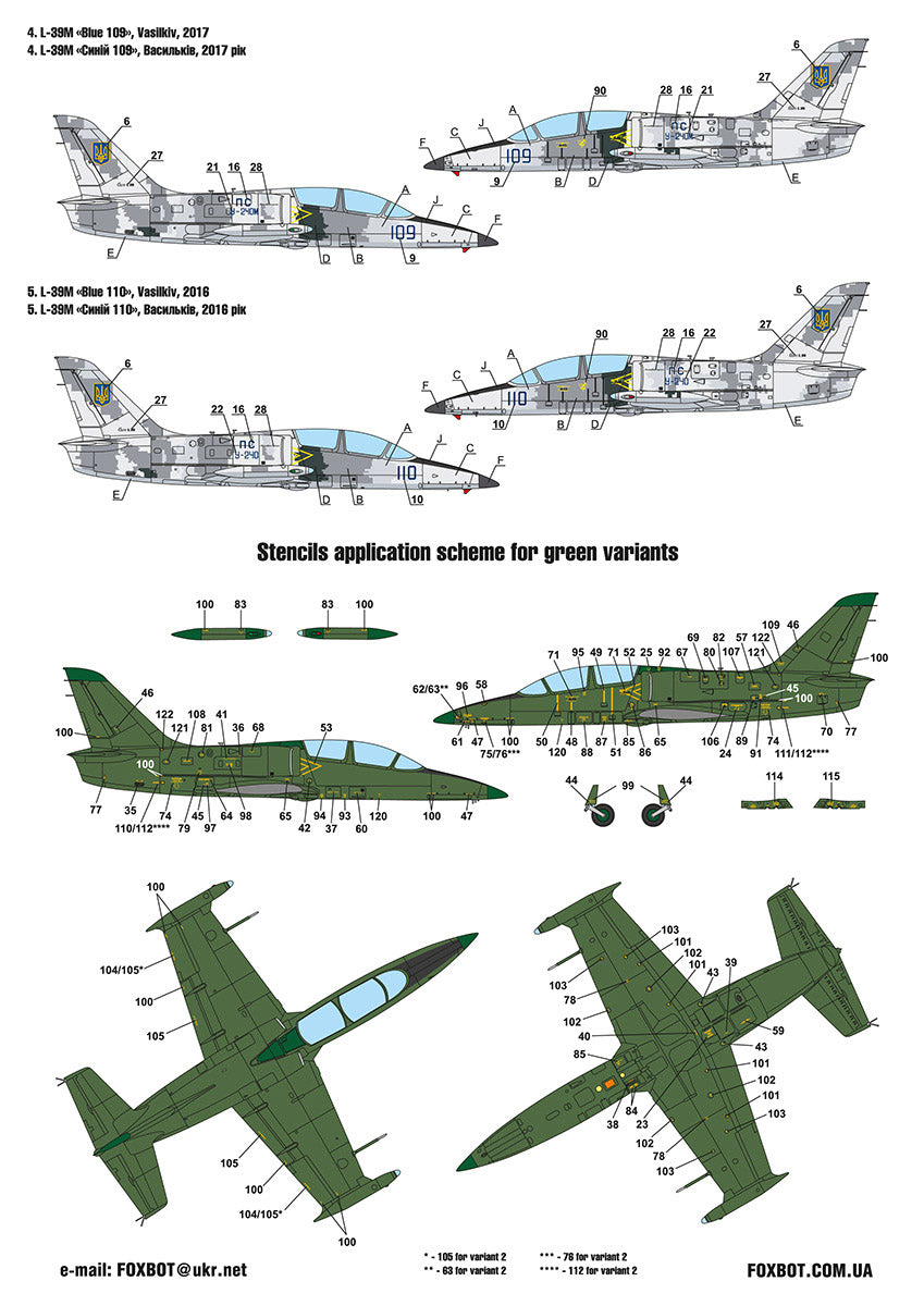Foxbot Decals FBOT72029 1:72 Ukrainian Albatrosses: Let Aero L-39C/M/M1
