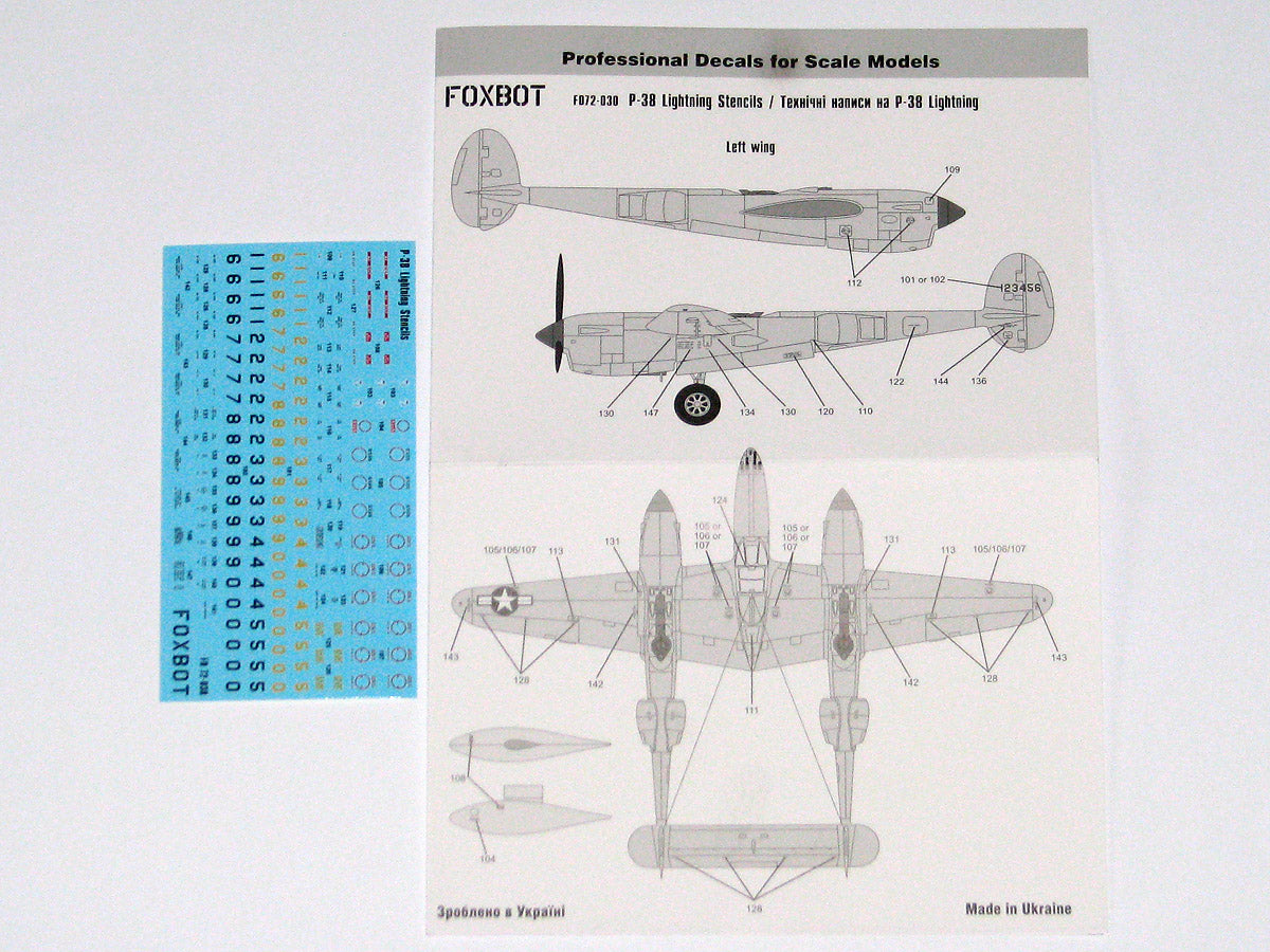 Foxbot FBOT72030 Lockheed P-38 Lightning Stencils Multi-Version 1:72