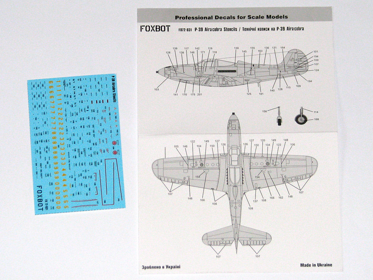 Foxbot FBOT72031 Bell P-39 Airacobra Stencils (Q/N/L) 1:72