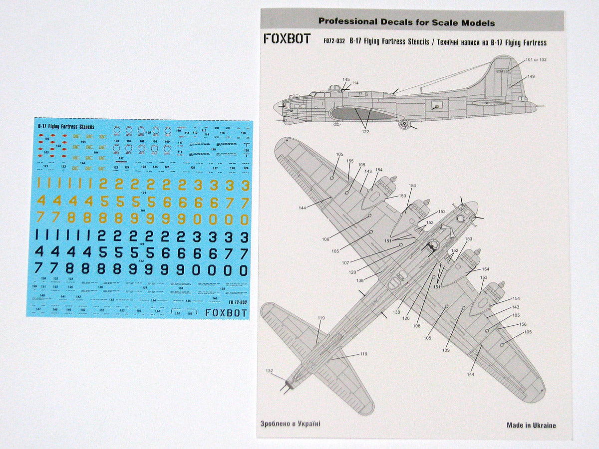 Foxbot Decals FBOT72032 1:72 B-17 Flying Fortress Stencils [B-17E B-17F B-17G]