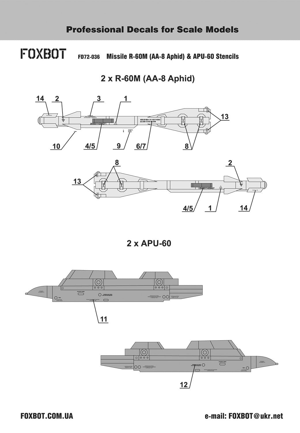 Foxbot Decals FBOT72036 1:72 Stencils for R-60M