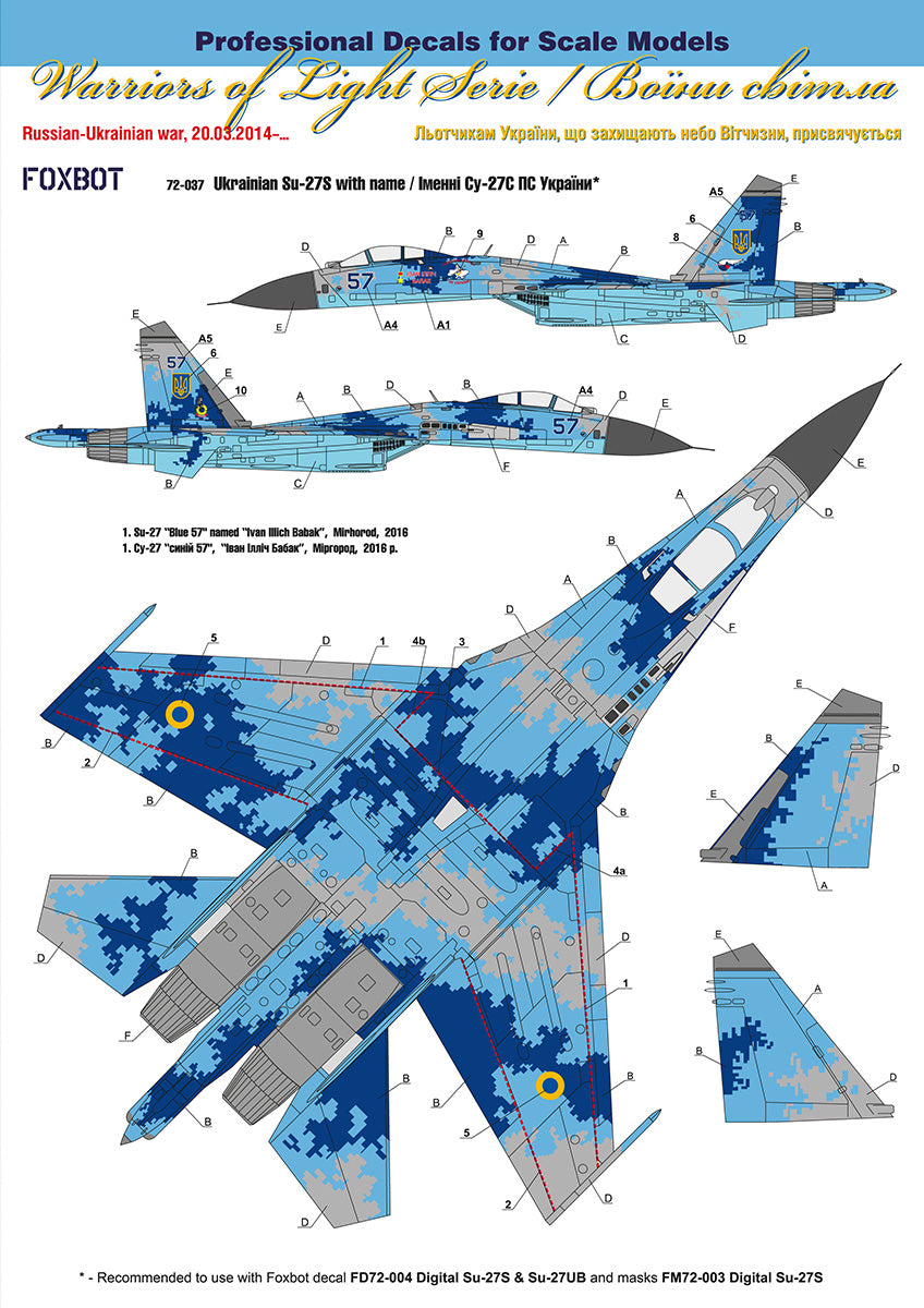 Foxbot Decals FBOT72037 1:72 Ukrainian Sukhoi Su-27S