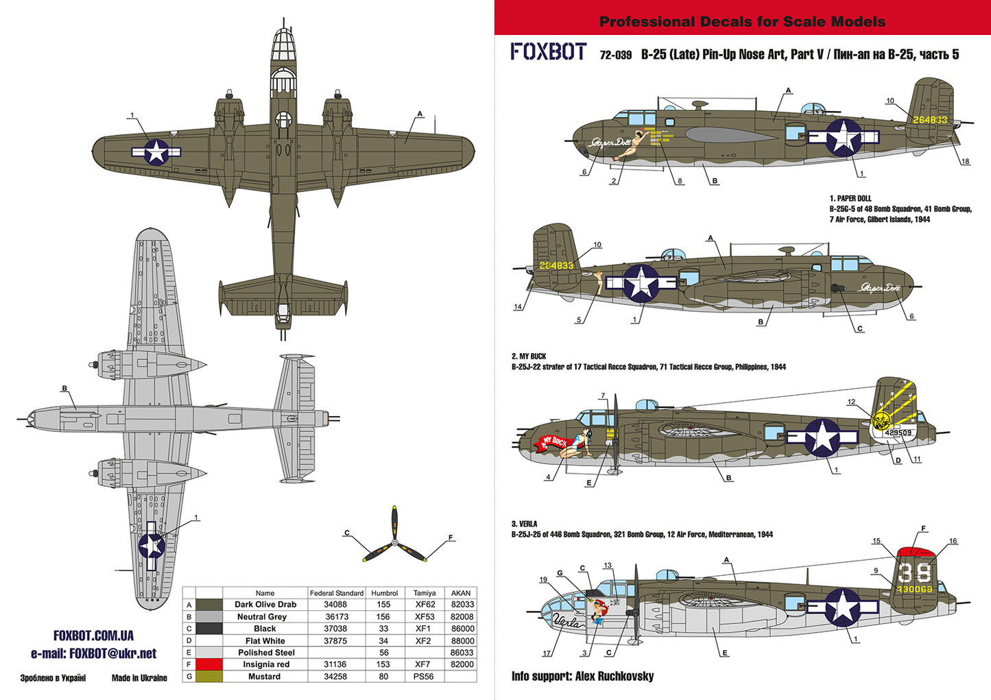 Foxbot Decals FBOT72039 1:72 North-American B-25G/J Mitchell