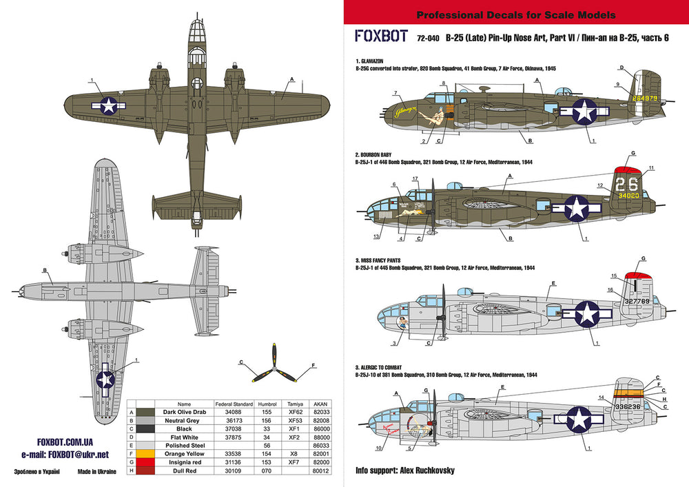 Foxbot Decals FBOT72040 1:72 North-American B-25G/J Mitchell