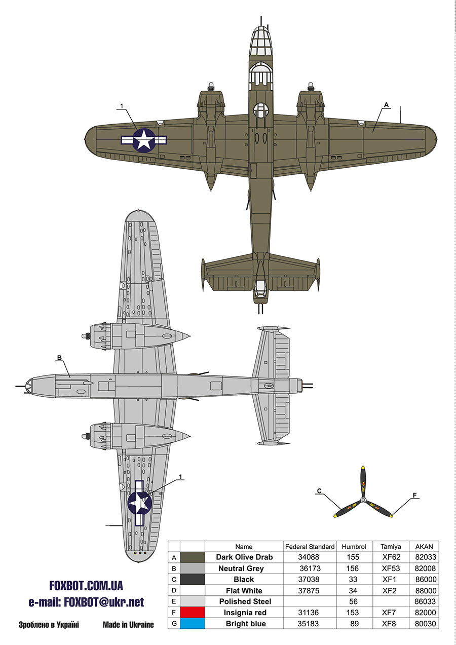 Foxbot Decals FBOT72042 1:72 North-American B-25H/J Mitchell