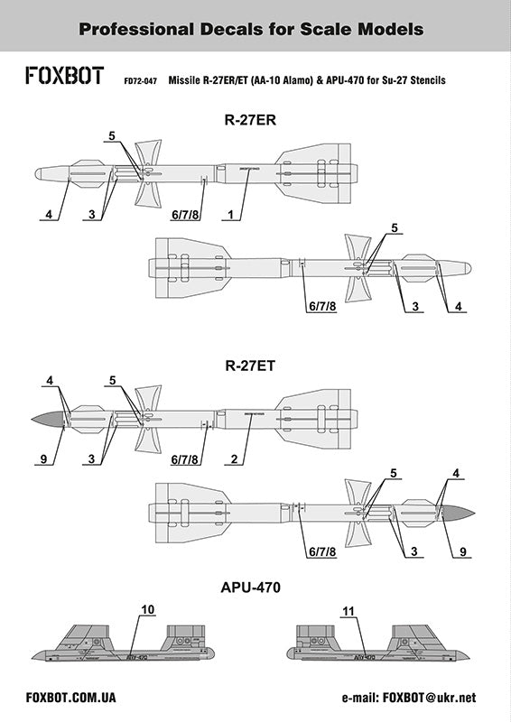 Foxbot Decals FBOT72047 1:72 Soviet Missile R-27ER/ET