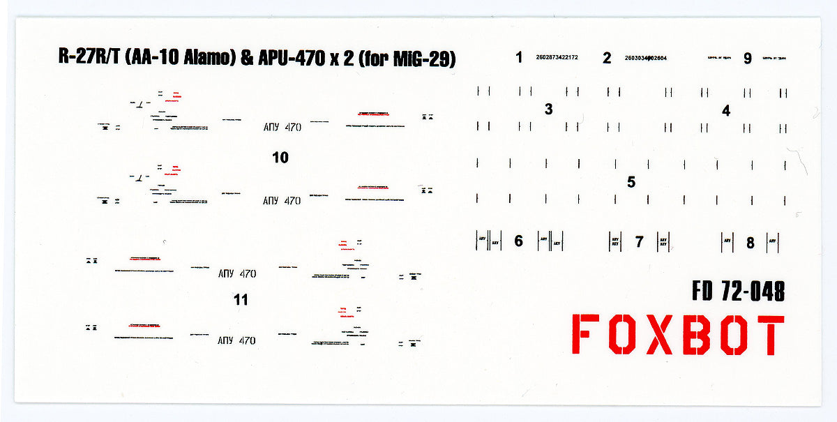 Foxbot Decals FBOT72048 1:72 Stencils for Missile R-27R/T