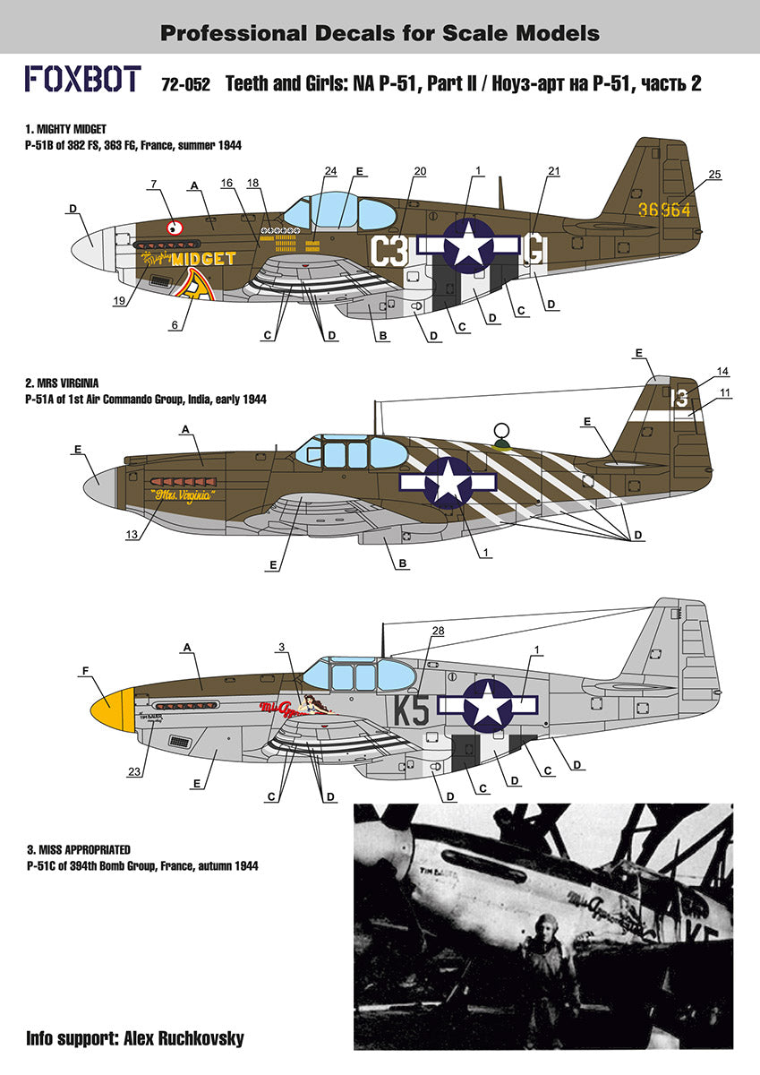 Foxbot Decals FBOT72052 1:72 North-American P-51 Mustang Nose art, Part 2