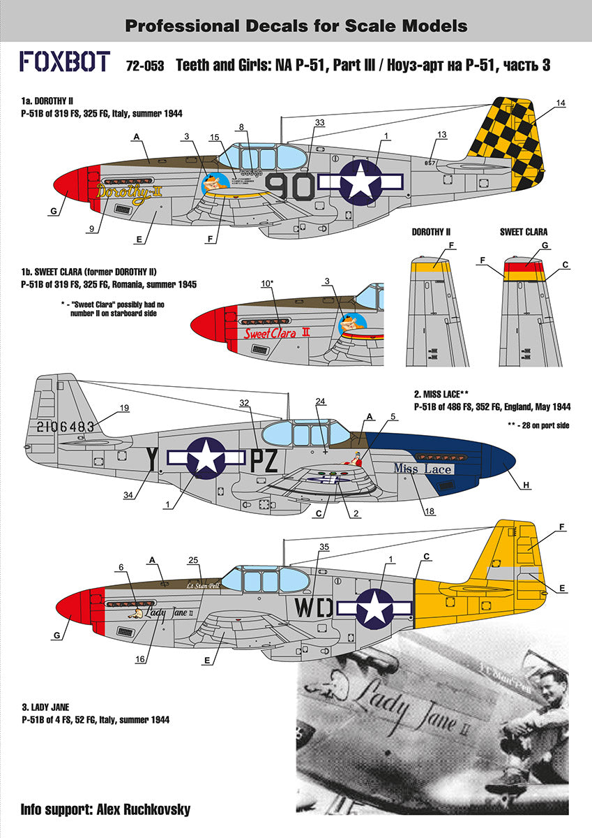 Foxbot Decals FBOT72053 1:72 North-American P-51 Mustang Nose art, Part 3