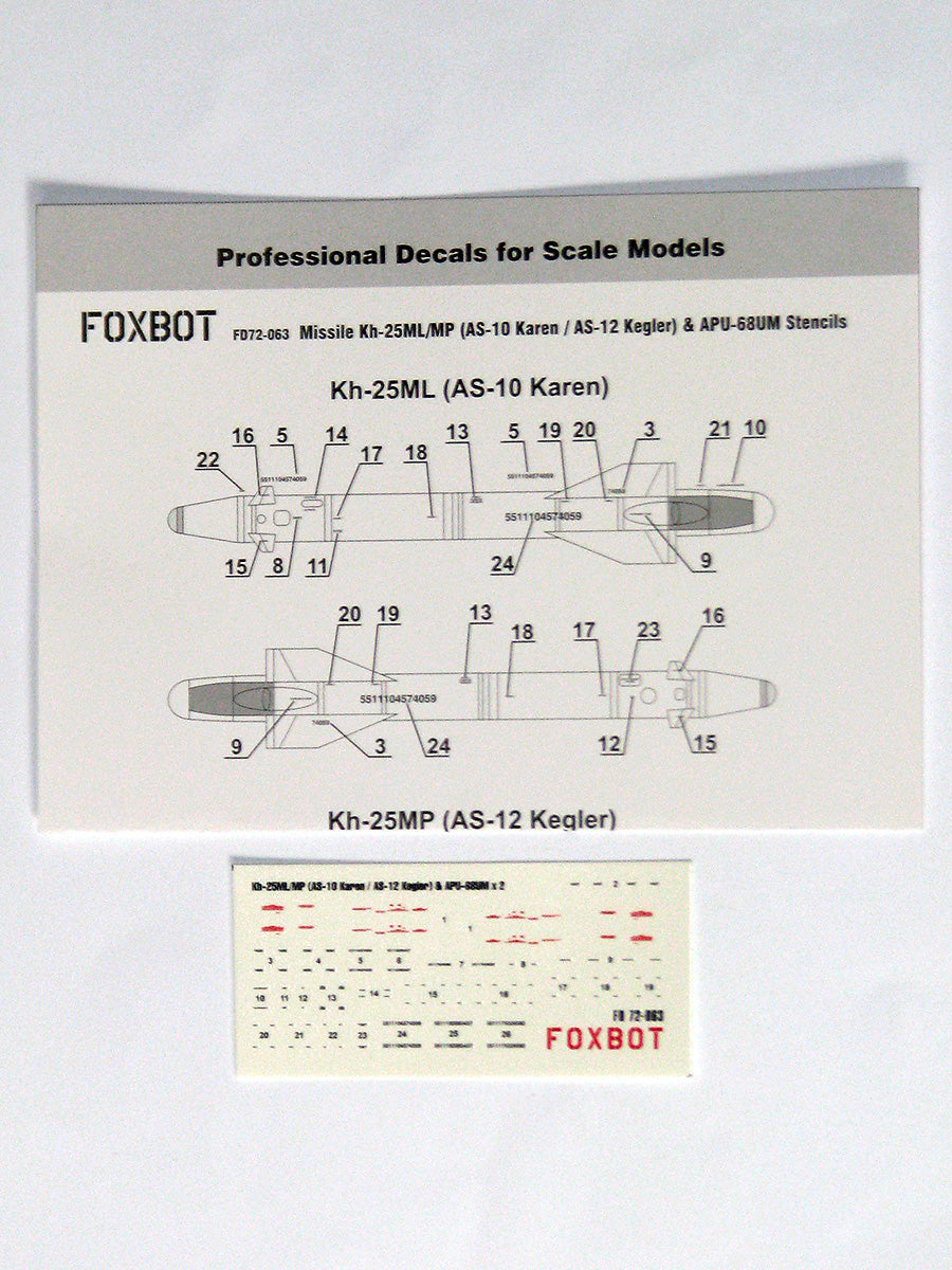 Foxbot Decals FBOT72063 1:72 Stencils for Missile Kh-25ML/MP